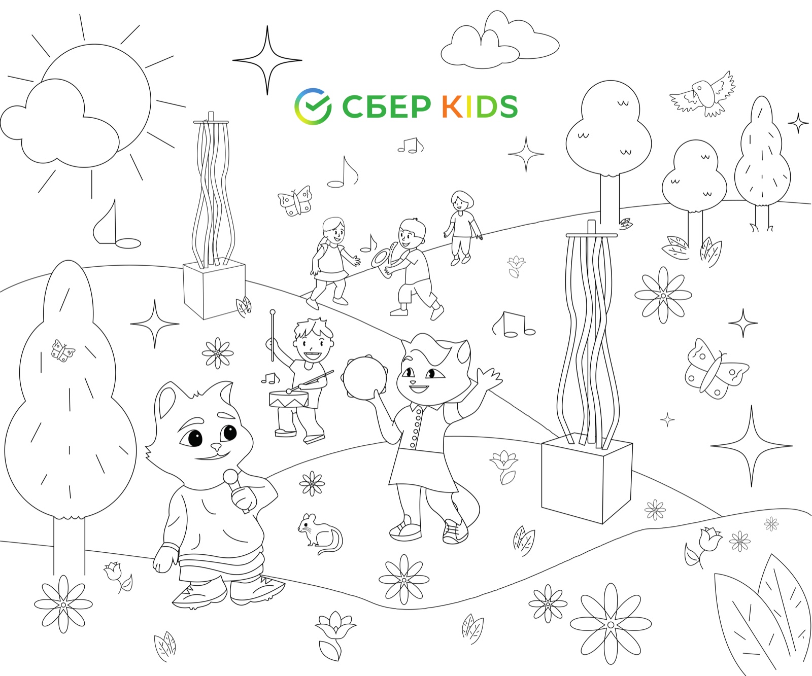 Белая контурная иллюстрация Sber Kids